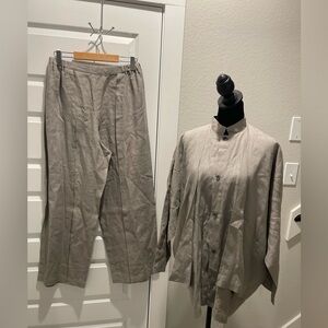 SHIRIN GUILD 100% LINEN double layer JACKET & PANTS SUIT SET M/L